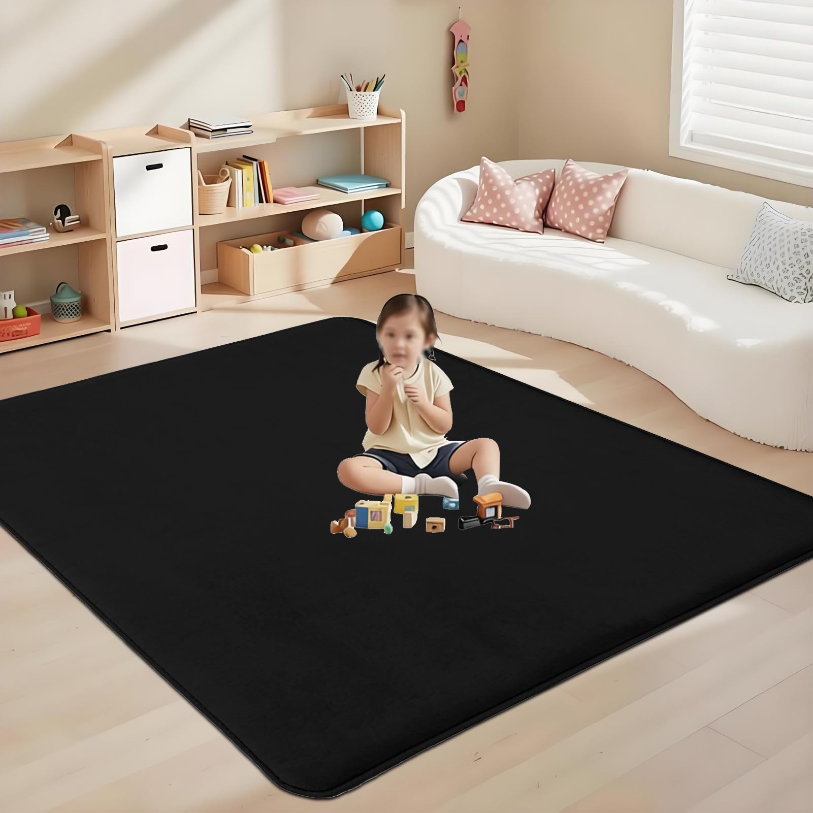 Krabbelmatte Baby spielmatte, 3cm Dick Kinderteppich Krabbeldecke Groß 150 x 200 cm Pures Schwarz, Teppich für Kinderzimmer, Schlafzimmern, Spielteppich Weich rutschfest