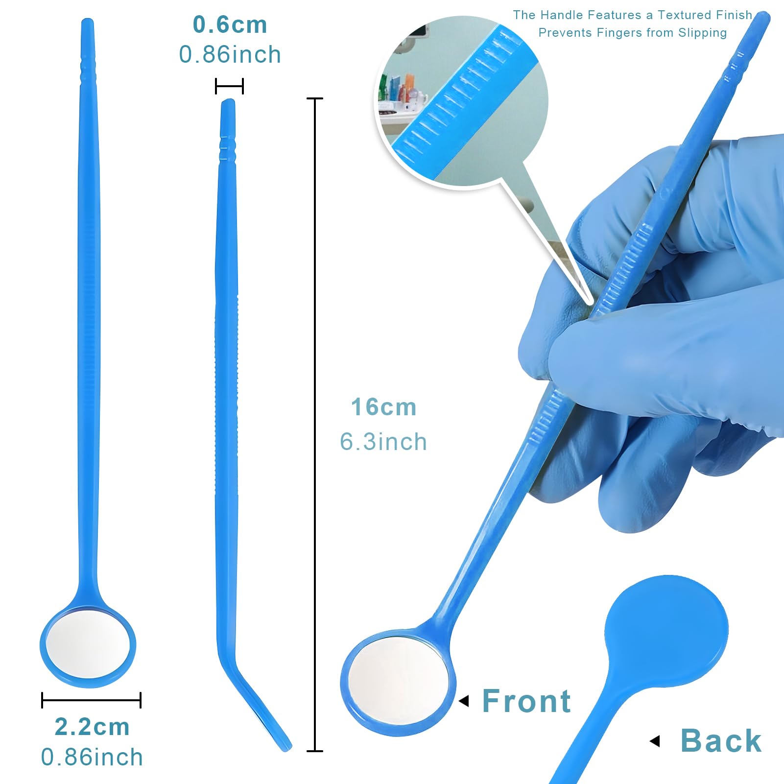 Specchietti per bocca monouso per esame dentale da 150 pezzi Specchietto per bocca antiappannamento per specchio dentale orale(Blue)