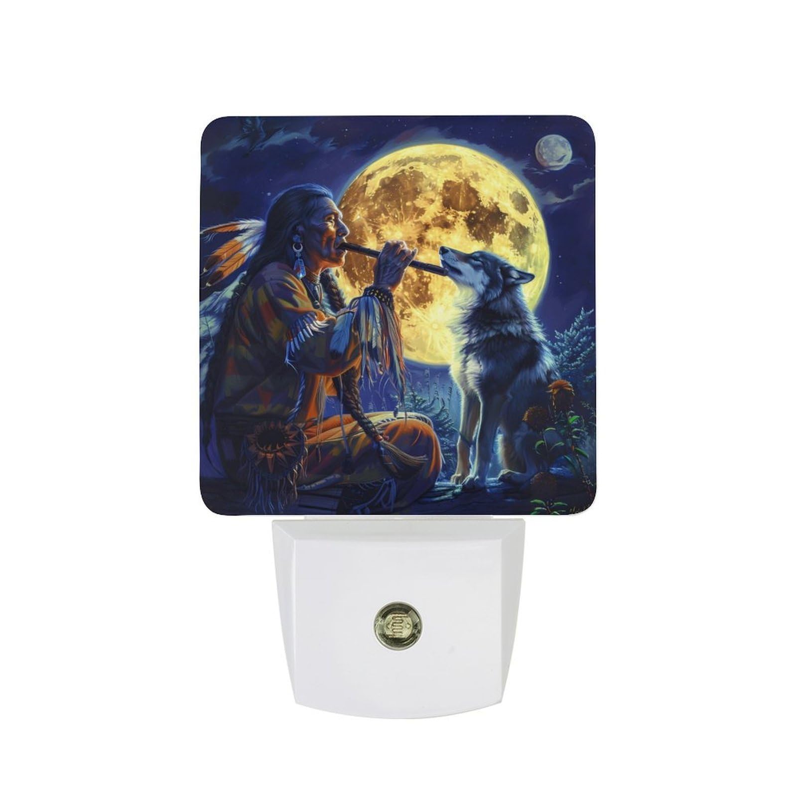 Nqrxadcrt Style Tribal Wolf Song Native Am-Ericans Night Light Plug In Wall Lights Bedside Lamp Bedrooms Home Hallways Decoration