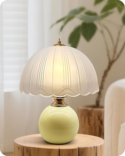 Lámpara de mesa moderna de mediados de siglo, lámpara de hongo de cristal con 3 temperaturas de color, lámpara de noche vintage de 12 pulgadas para