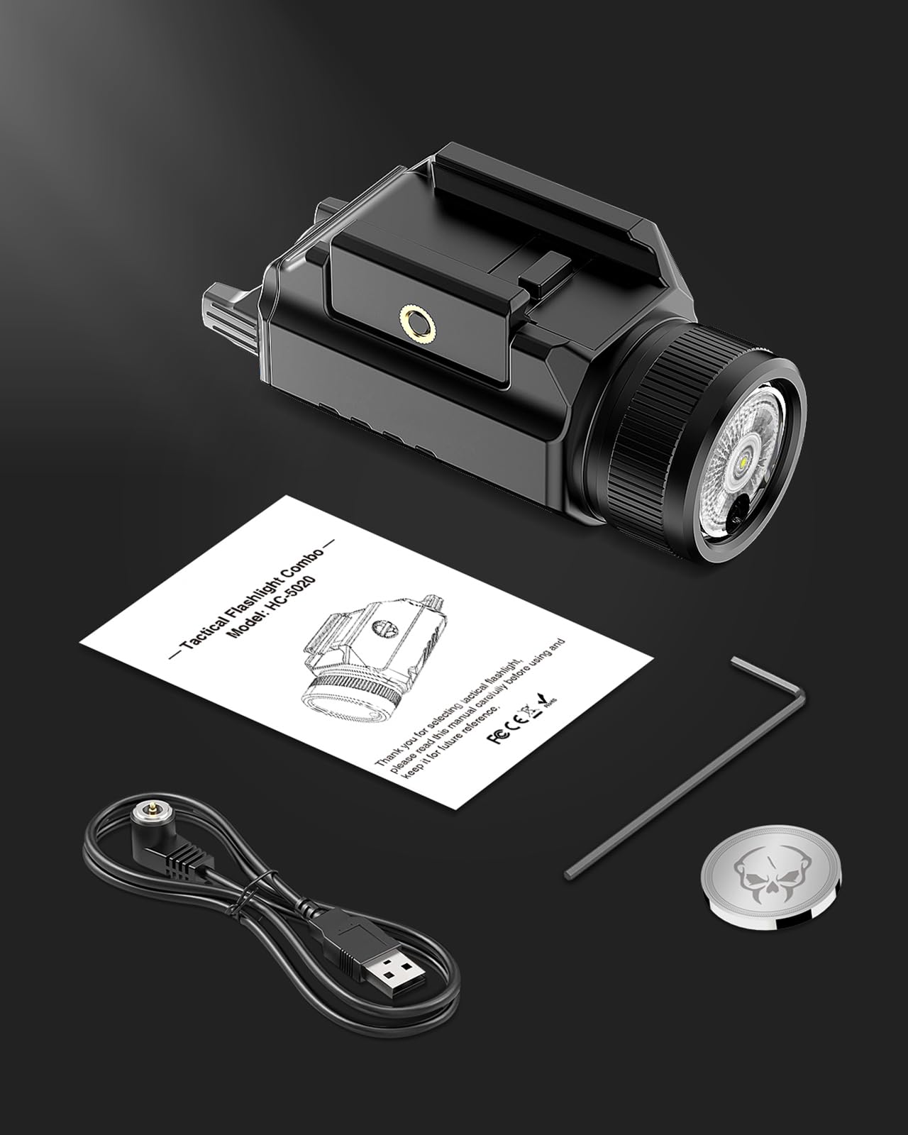 DARKFANG 1200 lumens Picatinny lampe de poche et laser vert combo avec batterie rechargeable extérieure intégrée