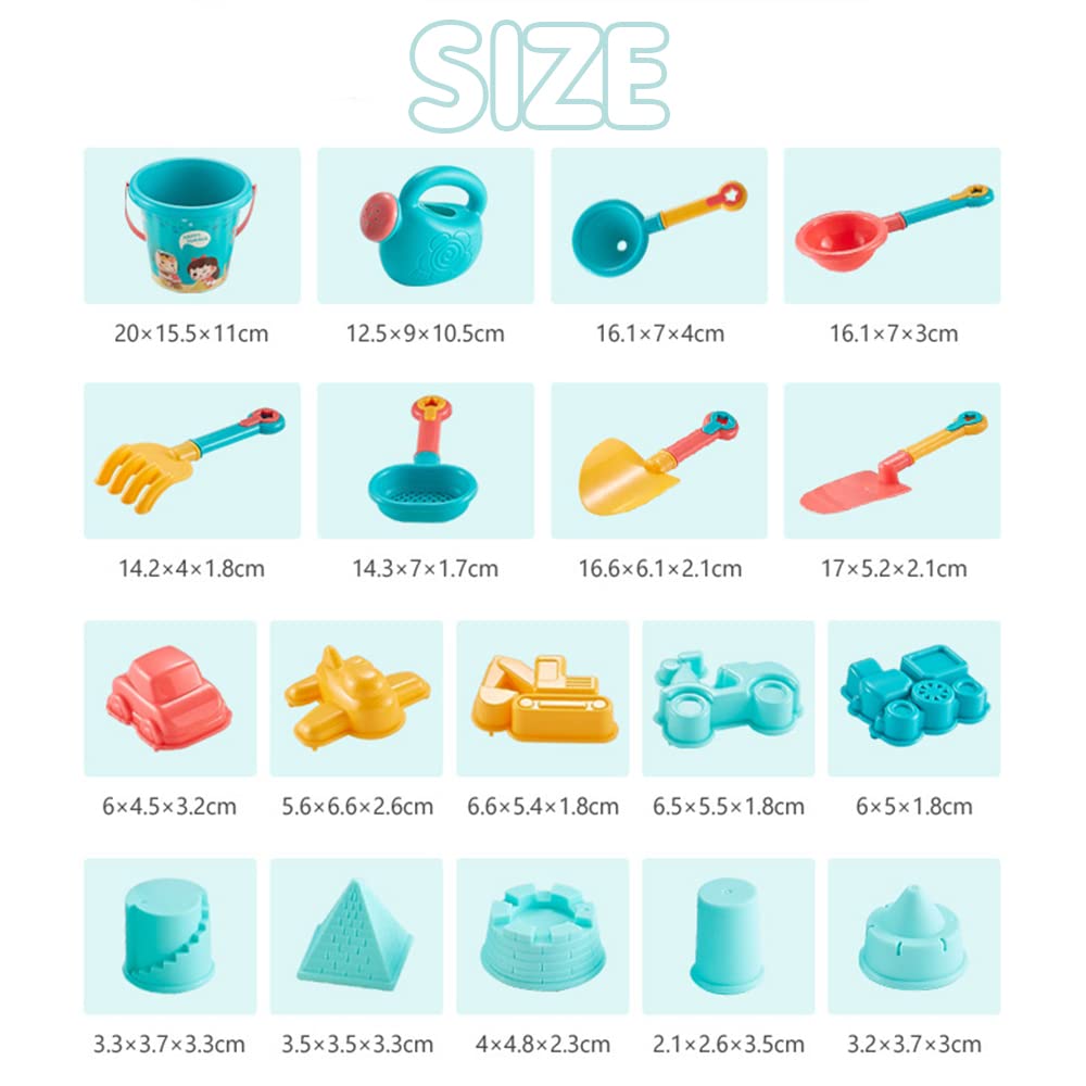 Set 18 Pezzi Giochi Spiaggia Bambini Secchiello e Paletta Mare, con Borsa, Mini