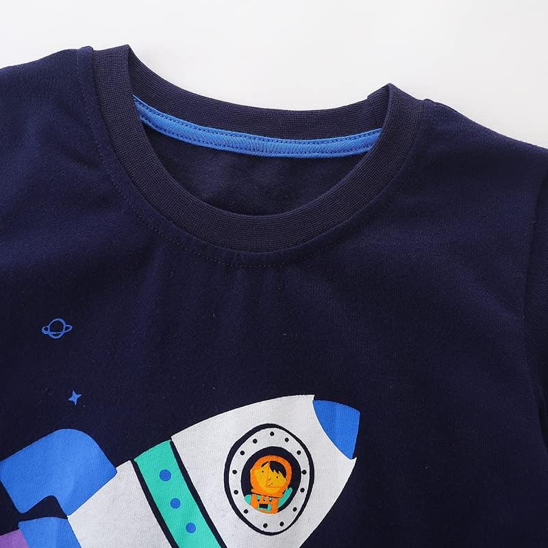 Rock T Shirt for Toddler Boys Kids Short Sleeve Shirts Spaceship Navy - Image 3