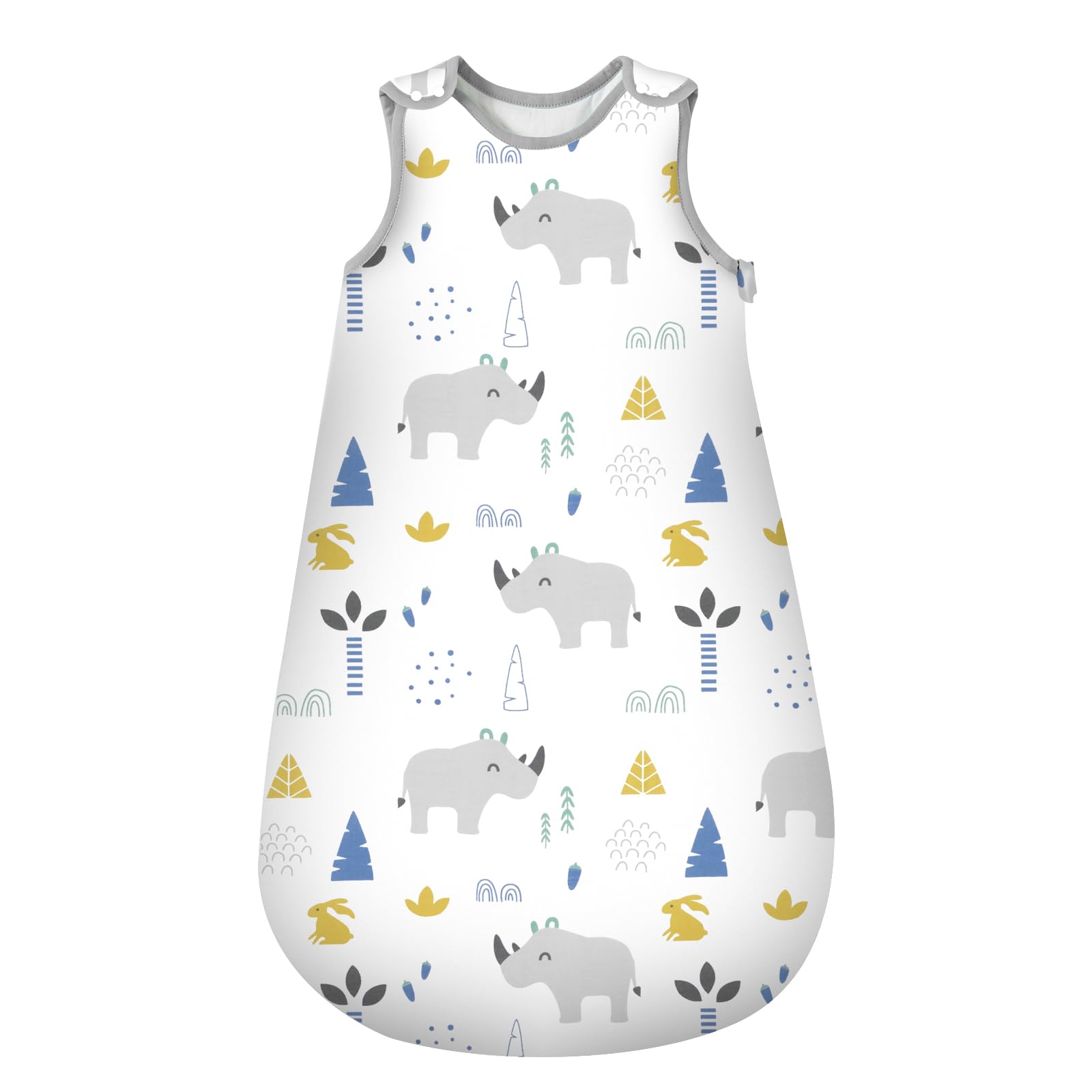 Mosbears Sacco nanna invernale per bambini, 2,5 Tog, 100% cotone, diverse dimensioni dalla nascita fino a 24 mesi, adatto per tutto l'anno(Rinoceronte,XL(18 a 24 mesi))
