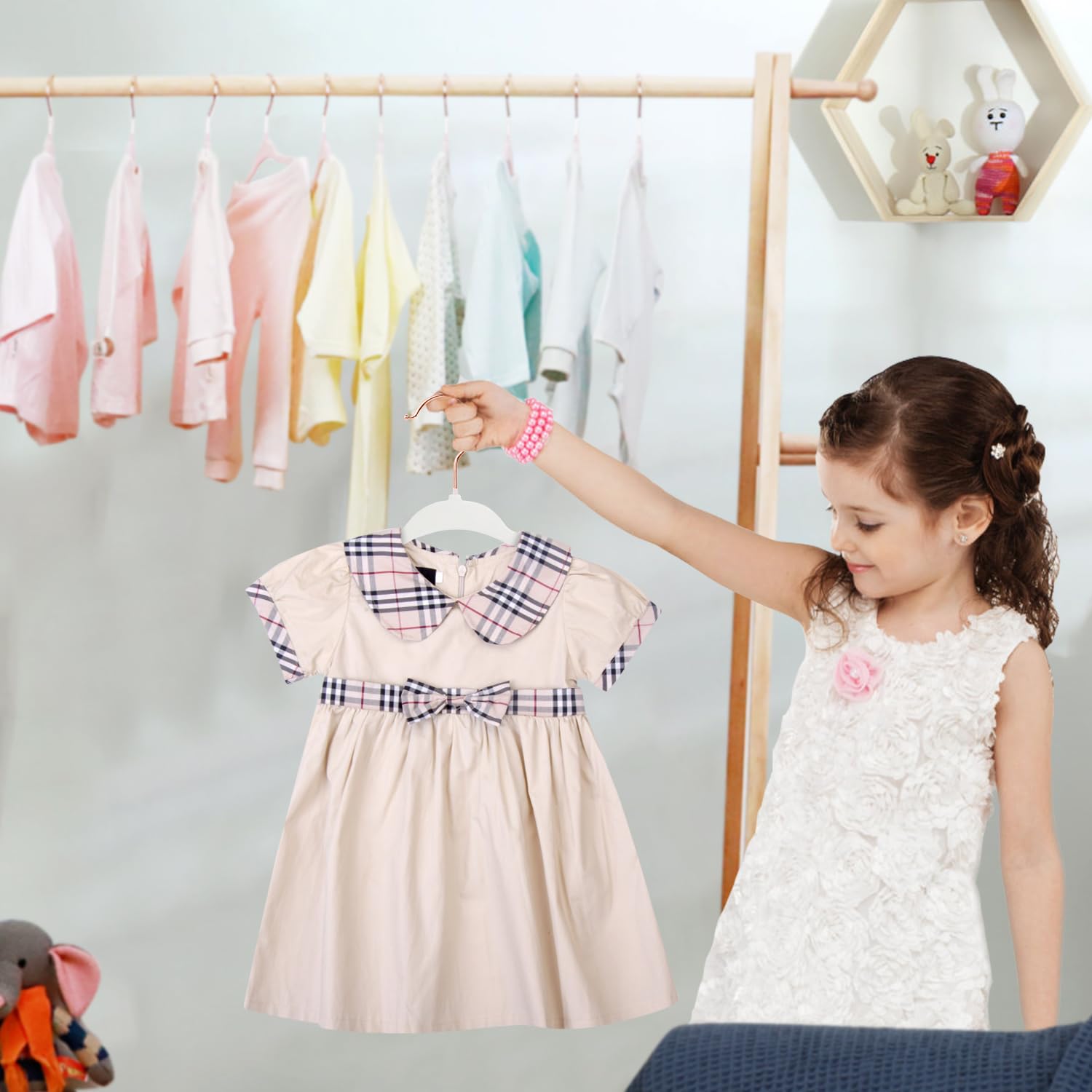 Grucce Per Bambini In Velluto - 15 Pezzi, Antismodamento, Ganci Girevoli, Bianche - Foto 5