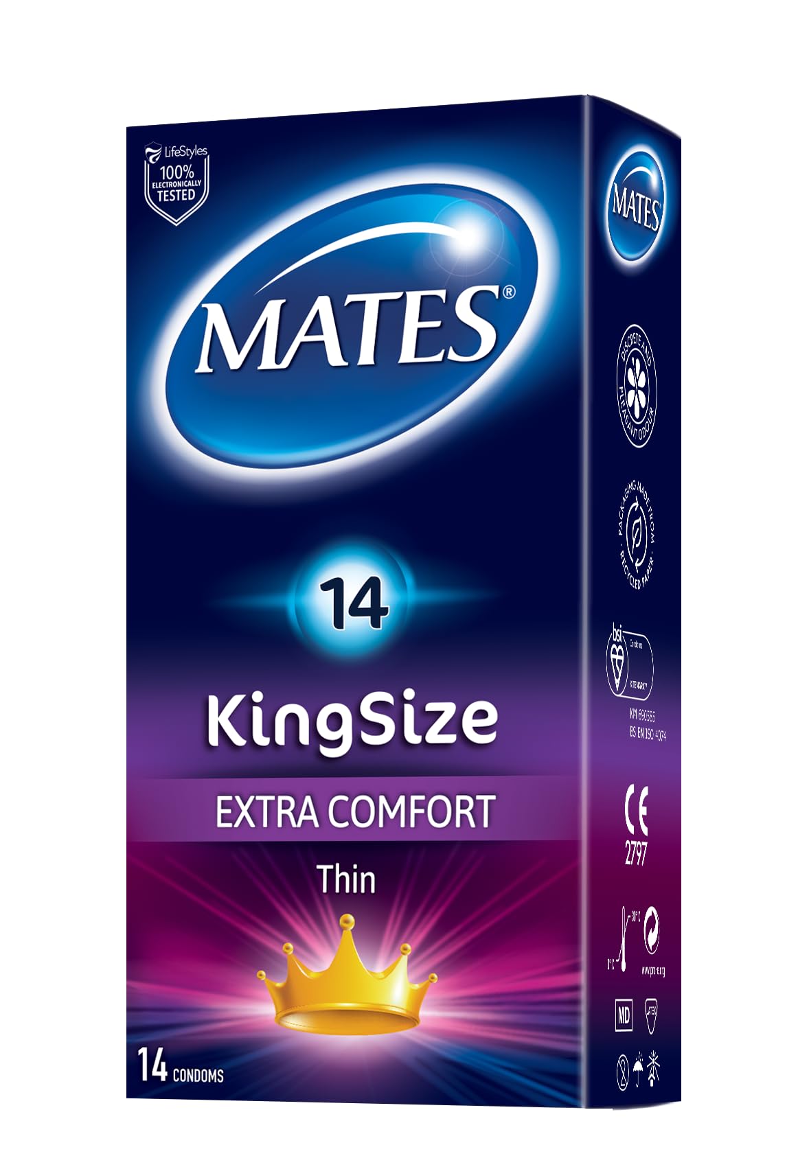 Mates King Size Condoms, Suitable for Sensitive Skin Pack of 14