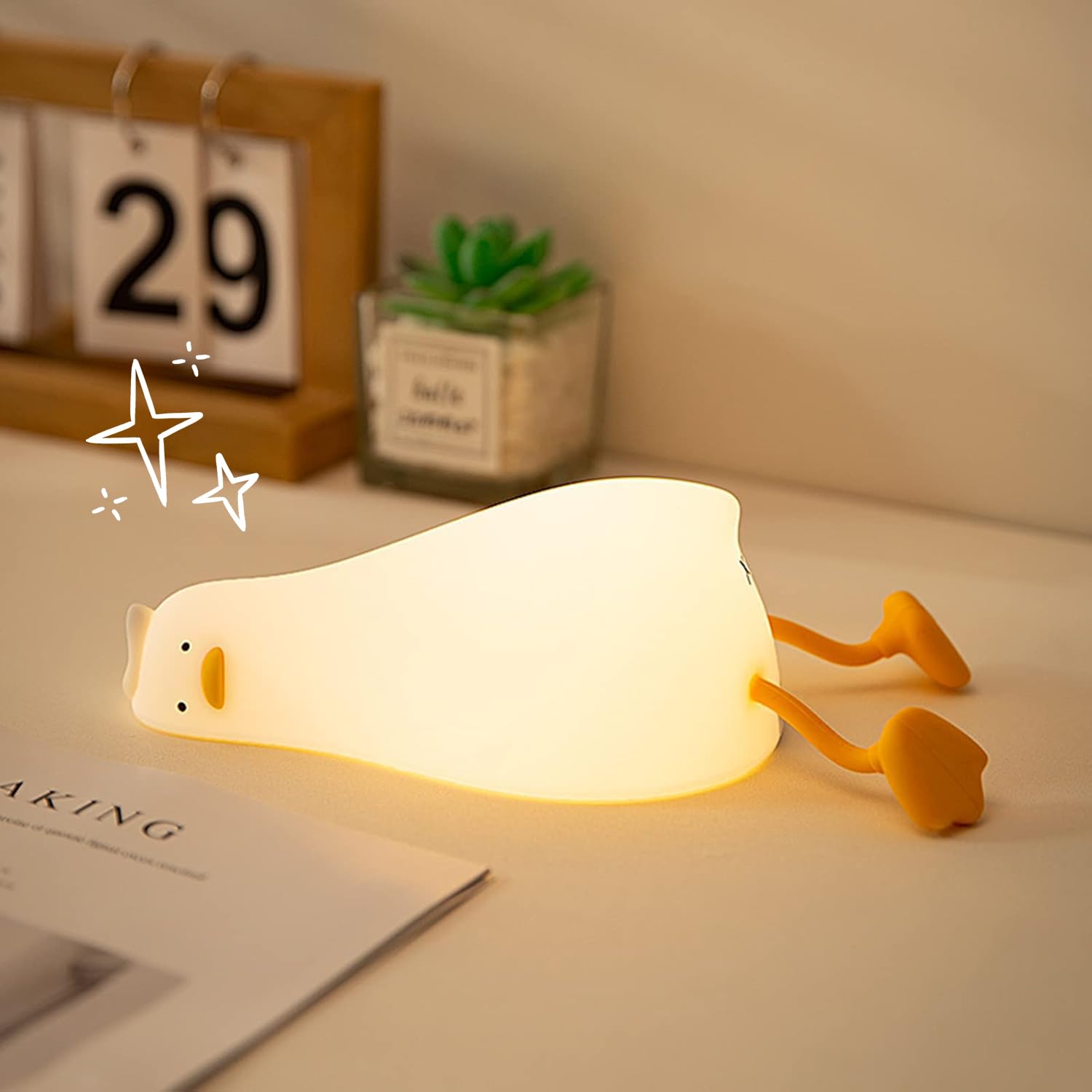 Myratts Girls Lying Duck Cute Lying Flat Duck Night Light, 3 Level Dimmable Nursery Nightlight, Kawaii Lamps Squishy Silicone Light Up Duck, Rechargeable Touch Lamp, Best Gift For Kids Adults Room Decor