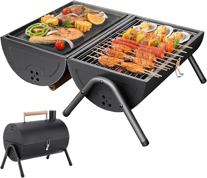 TAZZOR Összecsukható Dupla Grillfelület Hordozható Széngrillsütő Kempinghez