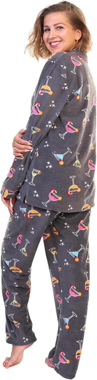 Angelina Women's Pajama Set Cozy Fleece with Notch Collar and Pockets