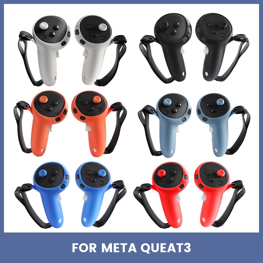 VR Touch Controller Grips Cover pour Meta Quest 3/Quest 3S, Accessoires pour Casque de réalité virtuelle, Housse de Protection en Silicone avec dragonne réglable (Noir)