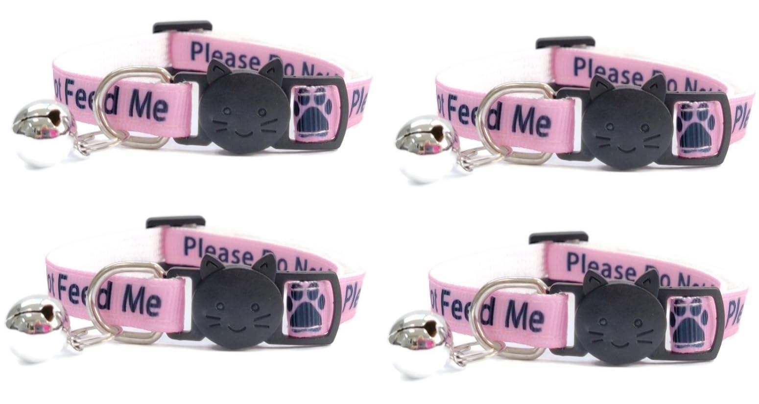 Worded Cat Collars - Please Do Not Feed Me, I Am Microchipped, Multicolour, Pack of 4