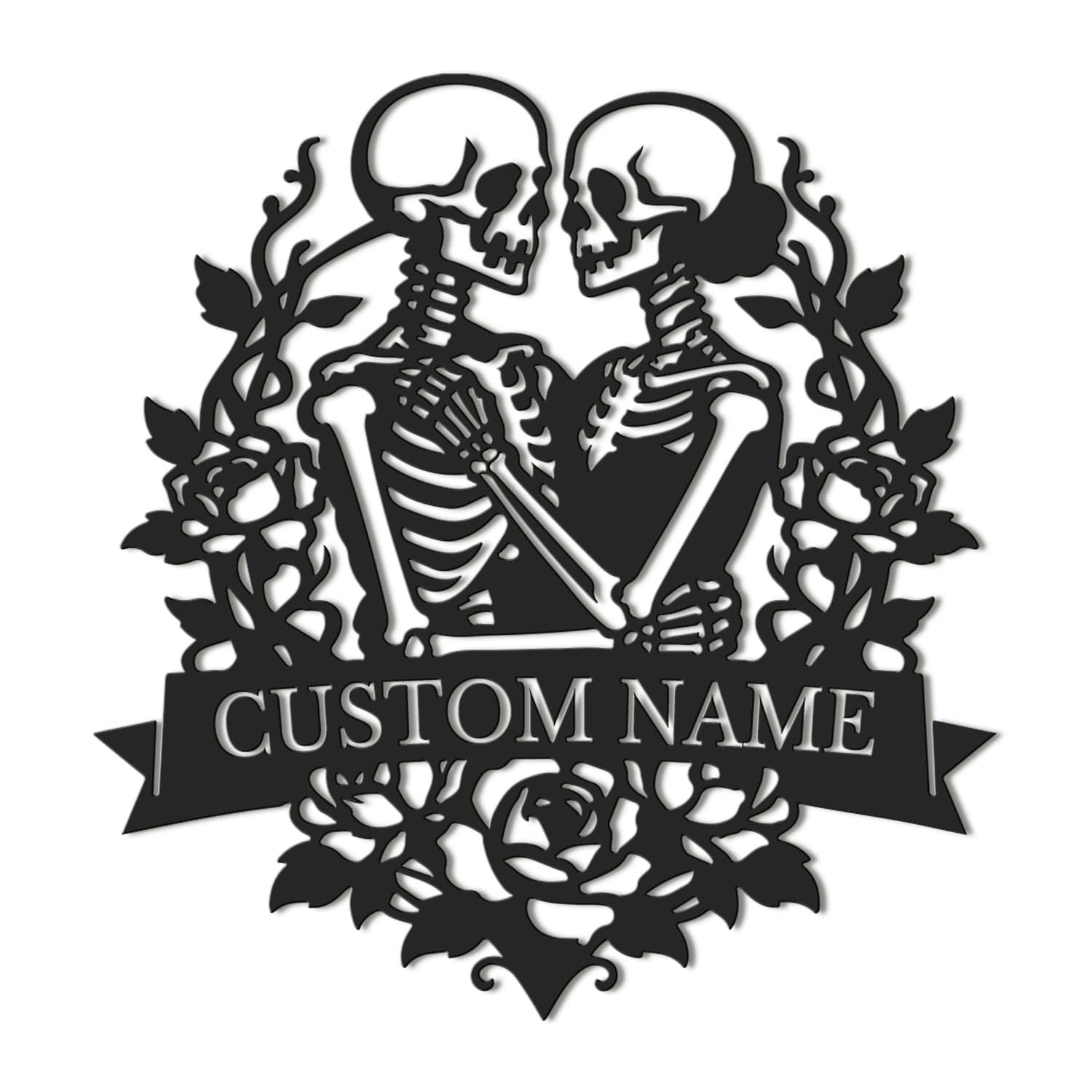 Kissesuu Style-4 Custom Skeleton Couple Sign Skeleton Couple Metal Wall Art,Gothic Metal Decor, Elegant Gothic Wedding Decor, Lover Wall Art, Skull Couples (Style-4)