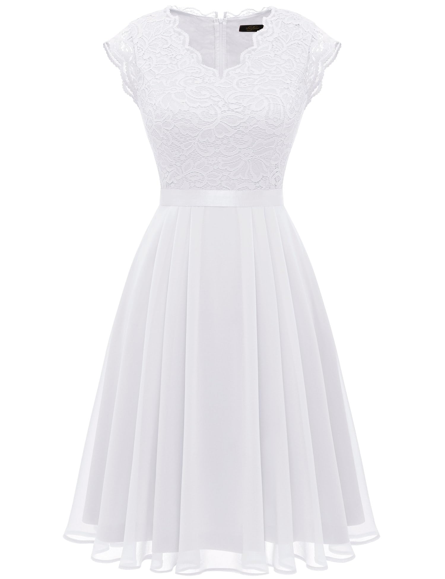 Dressystar Vestido De Noche Mangas Cortas con Volantes Maxi De Suave Gasa Y Encaje Elegante Mujer