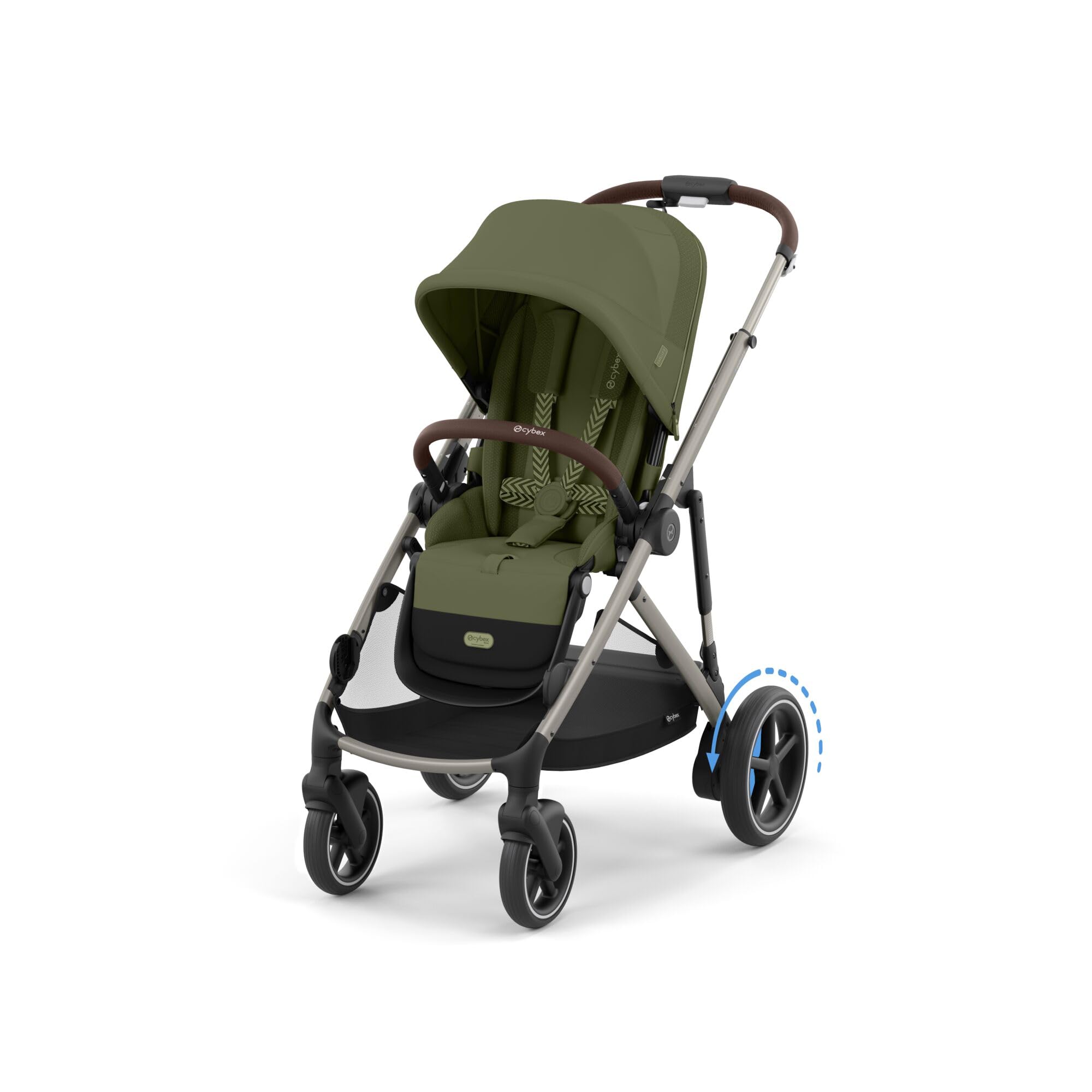 CYBEX Gold Kinderwagen e-GAZELLE S, Ab Geburt bis ca. 4 Jahre, Max. 22 kg (Single-Modus) / 2x 22 kg (Duo-Modus), All-in-1-System mit E-Antrieb und 20+ Konfigurationen, Moss Green