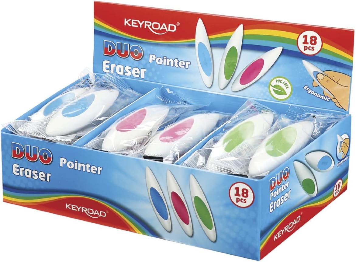 18 DUO-POINTER Radiergummi - Für Bleistift & Buntstift, PVC-frei