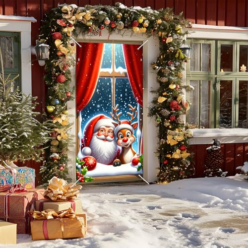 Image of BlissYard Christmas Door Cover Church Santa 35x71 Inch Polyester