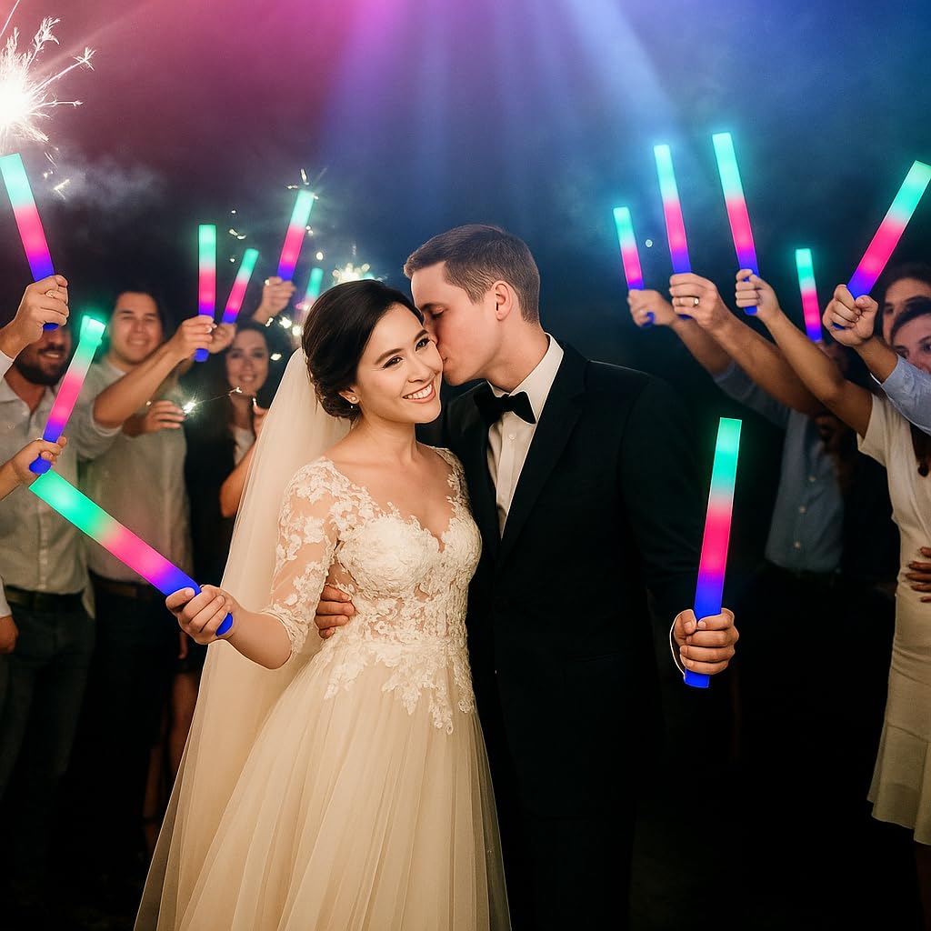zenda club Set di 40 bastoncini luminosi a LED, 48 cm, colore arancione, in schiuma di alta qualità, 3 modalità (fissa/clap/flash) – ideale per feste, concerti, matrimoni, compleanni – Durata 8 ore
