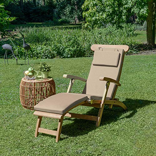 Beautissu Luxus Deckchair Auflage Sonnenliege 175x45x5cm LoftLux DC – Bezug Abnehmbar – Polsterauflage für Liegestuhl Auflage Gartenliege Polster – Liegenauflage Gartenmöbel Kissen Natur