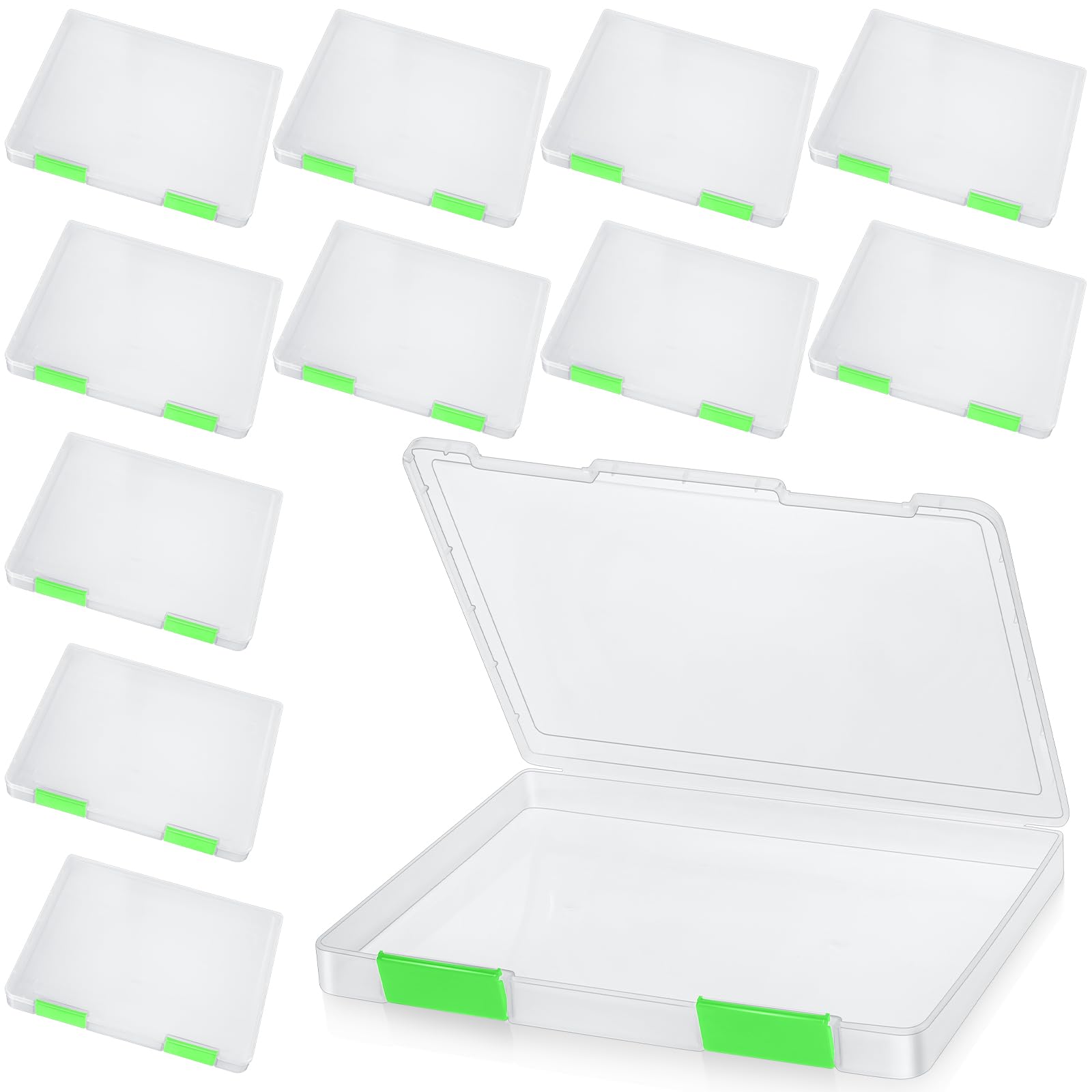 Photo 1 of 12 Pcs Clear A4 File Box Plastic Document Storage Case Scrapbook Paper Storage Containers Magazine Protector File Holder with Buckle (Green,12.4 x 9.84 x 1.18 Inch) 12.4 x 9.84 x 1.18 Inch Green