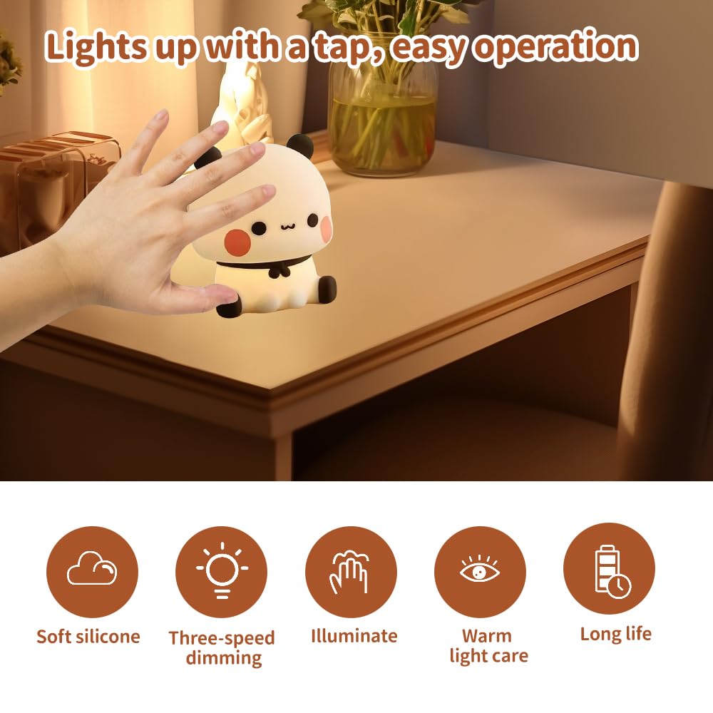 WDKXCN Bubu Dudu Nachtlicht, Süßes Night Light Panda, Touch-Steuerung Dimmbare Bubu Dudu LED Lampe Silikon Nachtlicht Kinder, Panda Lampe für Kinder, Mädchen, Jungen Kinderzimmer Geschenk