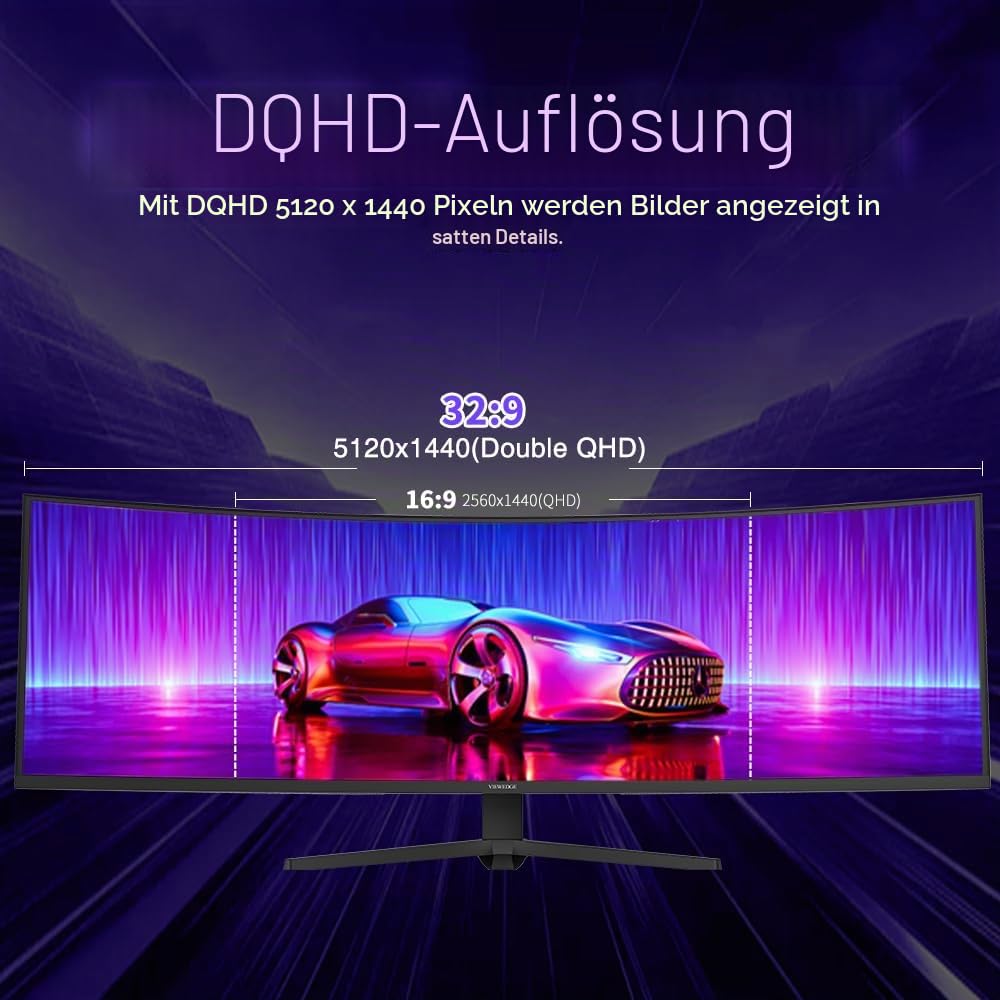 Viewedge Moniteur Gaming incurvé 49 Pouces 240 Hz 1 ms | HDR 5120x1440 HDMI 2.1, DisplayPort 1.4, USB-C, Hub USB Schwarz