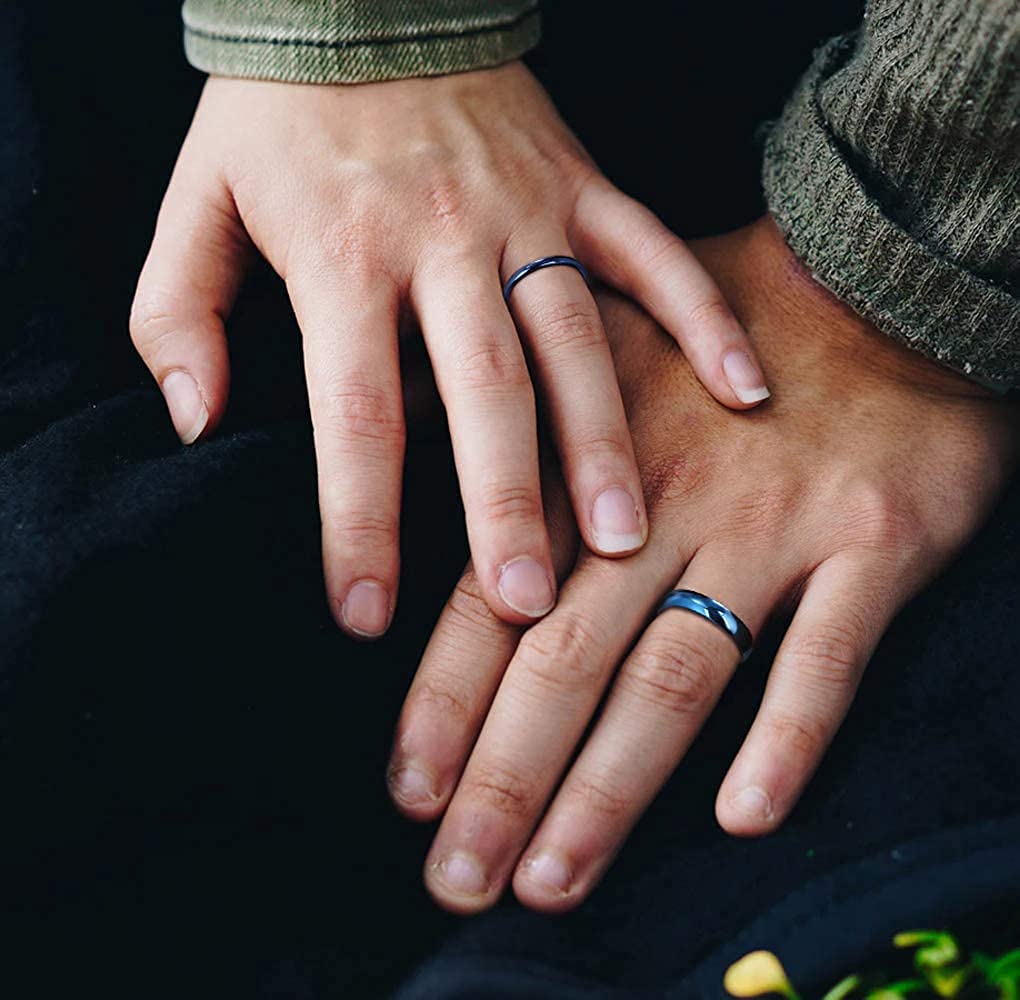 Zakk Anelli da uomo e donna in titanio blu sottile lucido anello di fidanzamento fedi nuziali 2mm 4mm