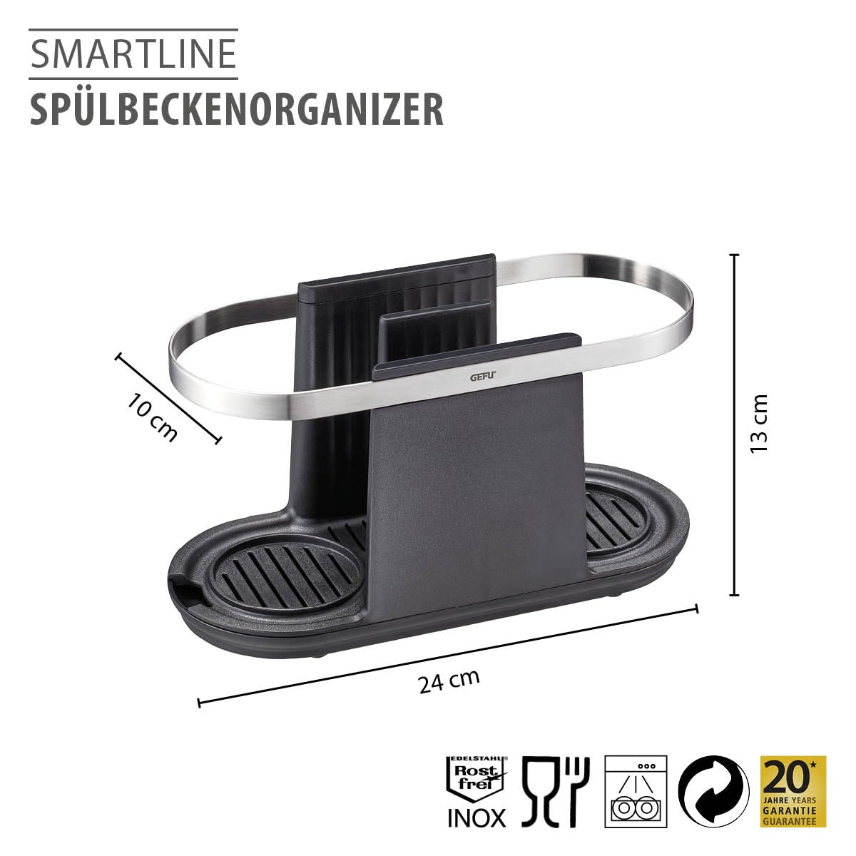 GEFU Smartline lavabo düzenleyici, siyah, 50,4 x 3,6 x 3,5 cm