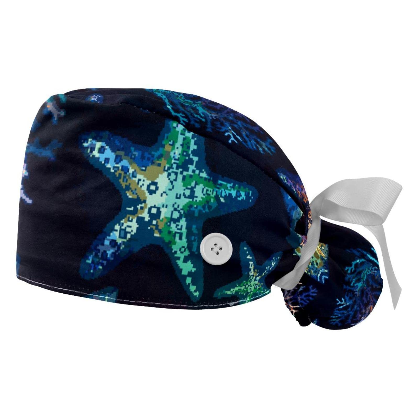 Working Caps with Button Vintage Ukrainian Floral Pattern Ponytail Holder Tie Back Hat for Women Long Hair