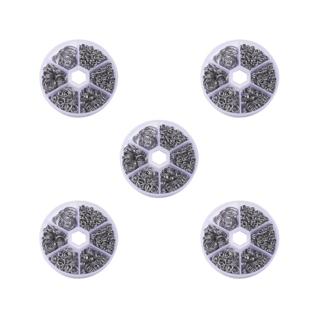 5 set di 600 anelli divisi in metallo in acciaio inox a doppio anello per la creazione di gioielli da 5 mm/6 mm/7 mm/8 mm/10 mm/14 mm