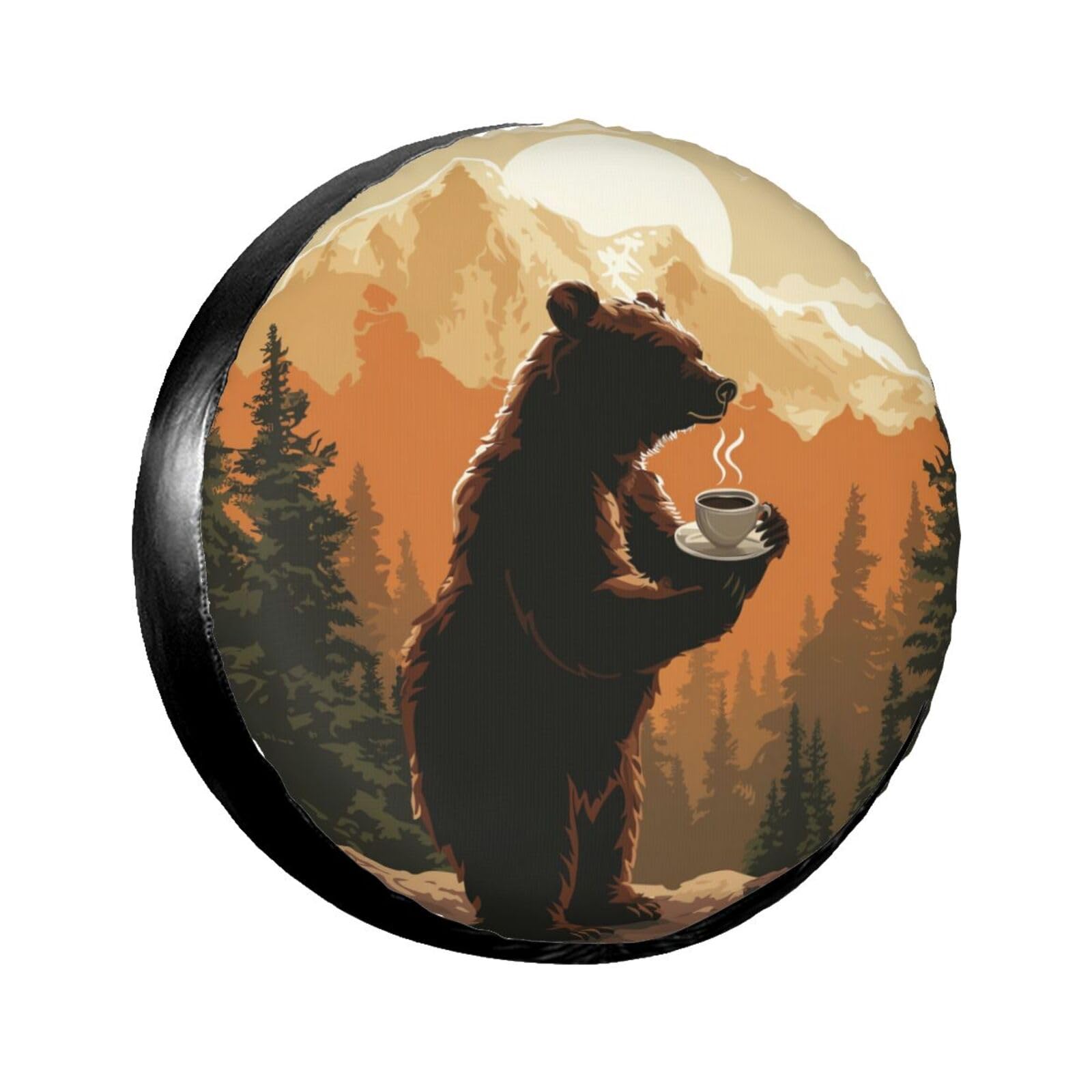 Sunset Bear Coffee Spare Tire Cover for Rv Trailer Camper- Waterproof Wheel Protectors Cute Wheel Cover Universal Fit for Truck SUV Travel Camping Outdoor-15 inch