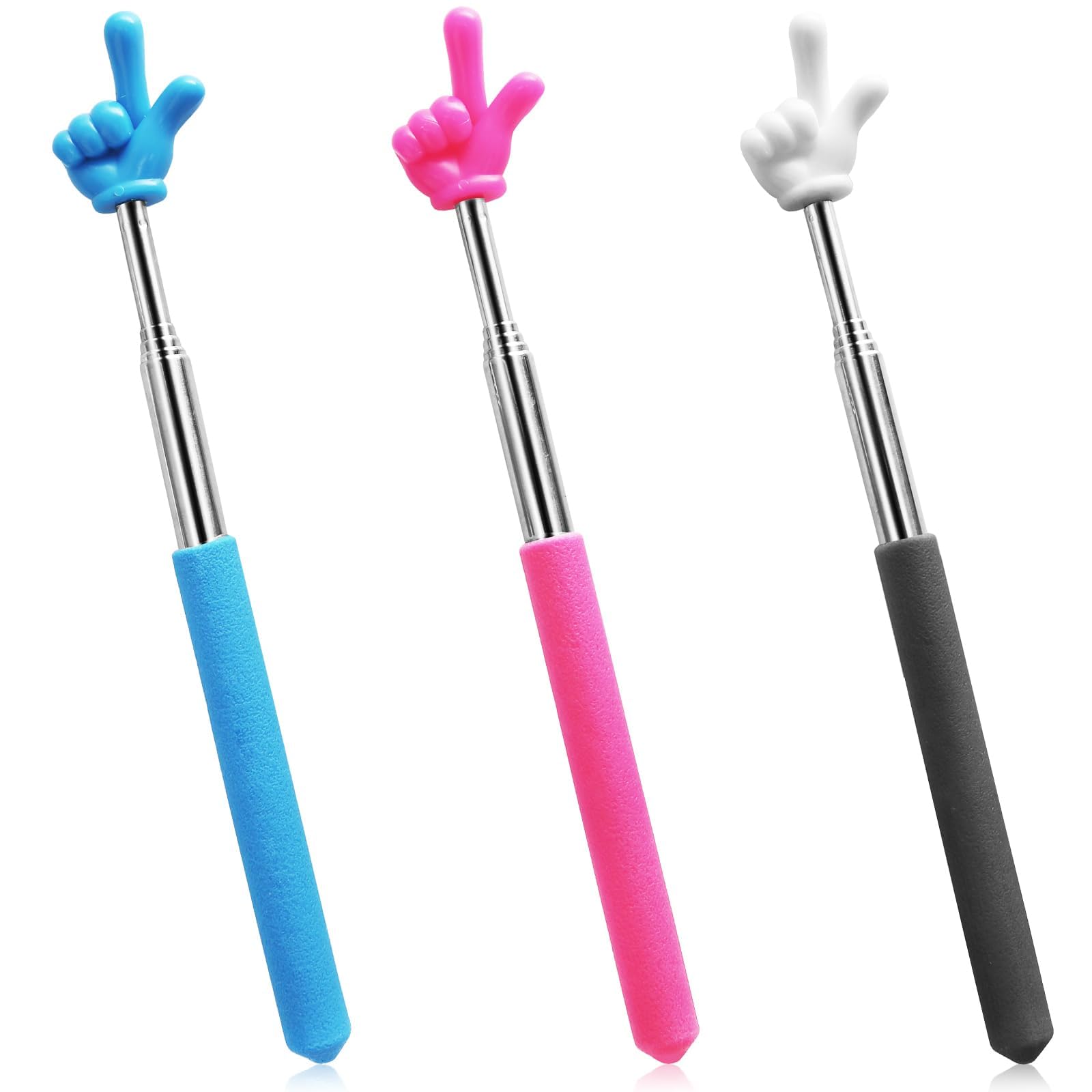Telescopic Pointer Stick, 3 PCS Retractable Presentation Mini Portable Teachers Pointer with Tiny Hand Extendable Finger Pointer for Elementary School Kindergarten Classroom Supplies (3 Colors)
