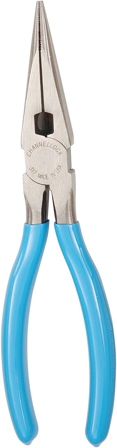 Channellock 317 8-Inch Long Nose Plier with Side Cutter | Needle Nose Pliers with Knife and Anvil - Style Side Cutter | Crosshatch Jaw Forged from High Carbon Steel for Maximum Grip on Materials | Specially Coated for Rust Prevention | Comfort Grips , Blue - Side Cutting Pliers - 