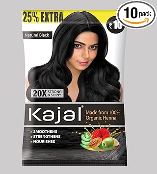 Kajal Natural Black Hair Henna 10gm pack of 10 pcs - Henna Based Hair Colour (Mehendi) For Man and Women