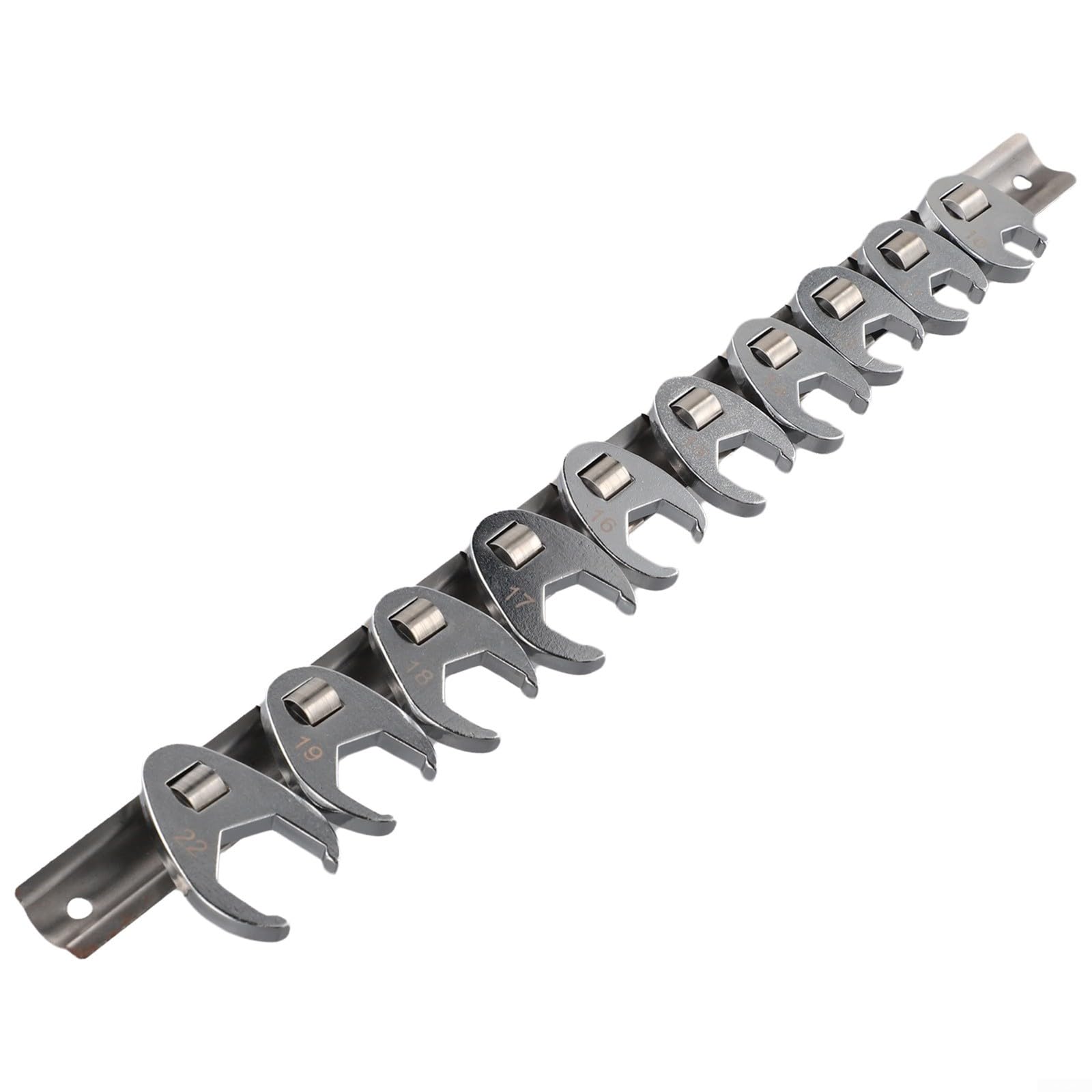 Set di 10 Chiavi Inglesi a forchetta, per lavori di Riparazione Meccanica di autoveicoli, da 10 a 22 mm, Chiave Inglese Aperta con Organizer a Clip.