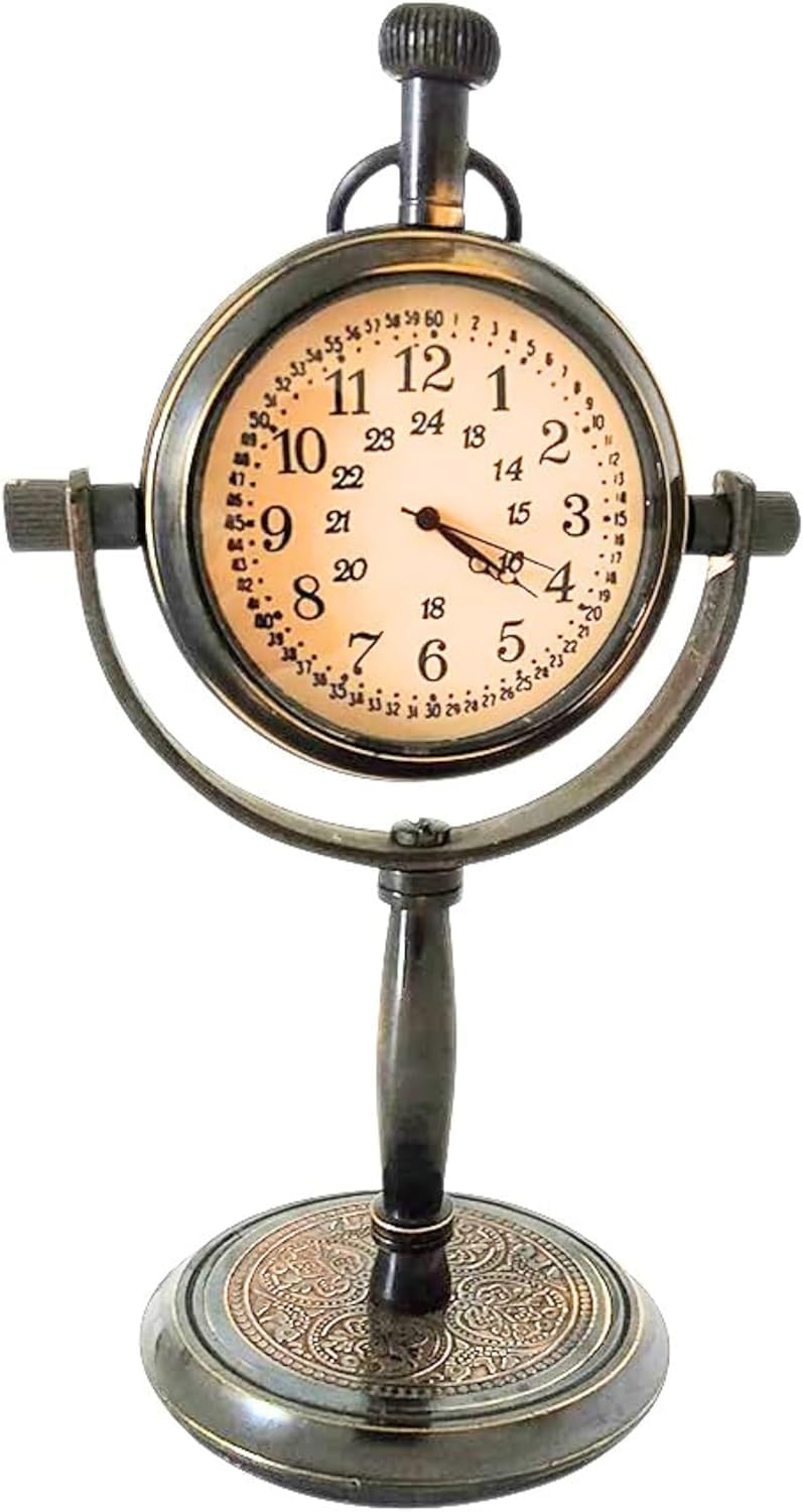 Vintage Antique Mantle Table Clock Brass Handcrafted Retro Base Home Office Desk & Shelf Decor Marine Analog Clock Nautical Gifts Décor