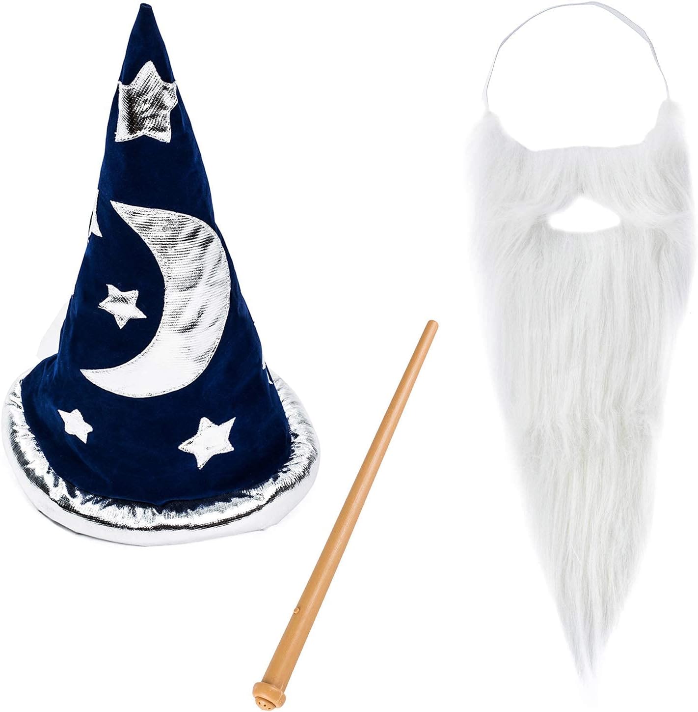 Funny Party Hats Magic Wizard Costume Accessories - Wizard Costume Hat, Beard & Wand