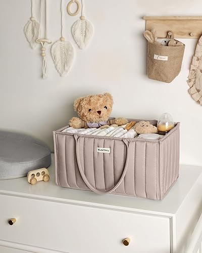 Miniatura 74 de Blissful Diary Organizador de pañales para bebé, elegante cesta de almacenamiento para artículos esenciales para recién nacidos y estación de Marrón