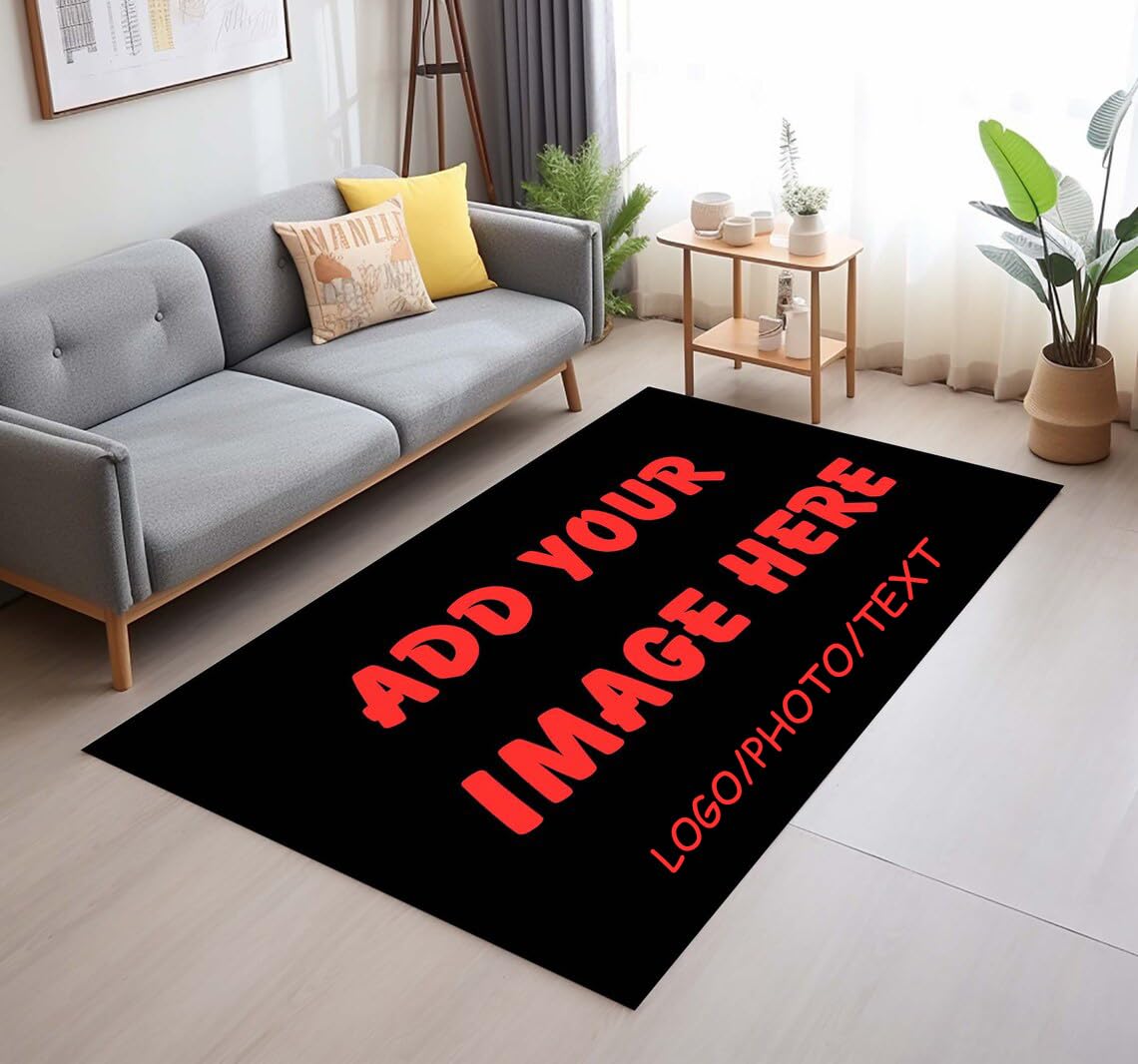 Custom Rugs with Logo - Personalized Area Carpet with Photo, Text Anti-Slip & Washable for Home, Office, & Outdoor Decor for Bedroom, Living Room,