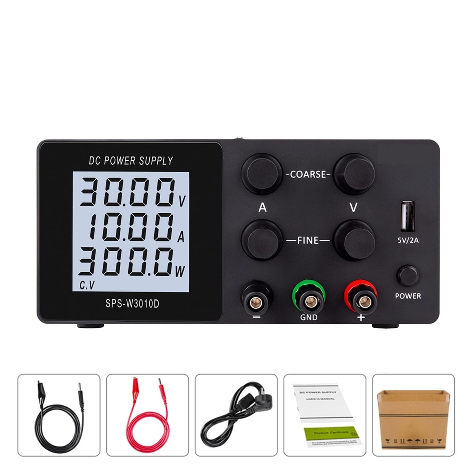 Labornetzteil, Einstellbares DC-Netzteil 30 V 10 A LCD-Bildschirm schützt Augen USB-Digital-Laborbank-Spannungsreglerschalter(SPPS-S3010 Black)