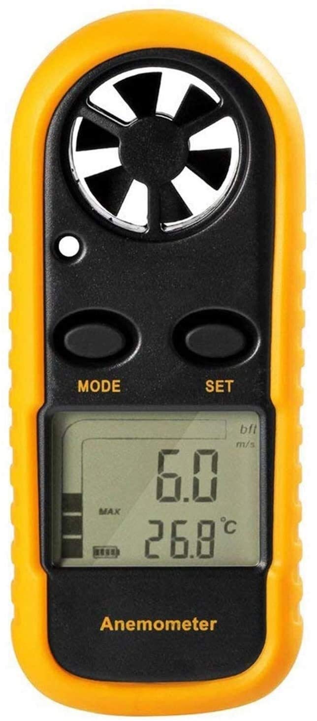 JJJ Anemometro Portatile Digitale, con Display LCD for misurare velocità del Vento, Temperatura e raffreddore del Vento (Giallo + Nero)