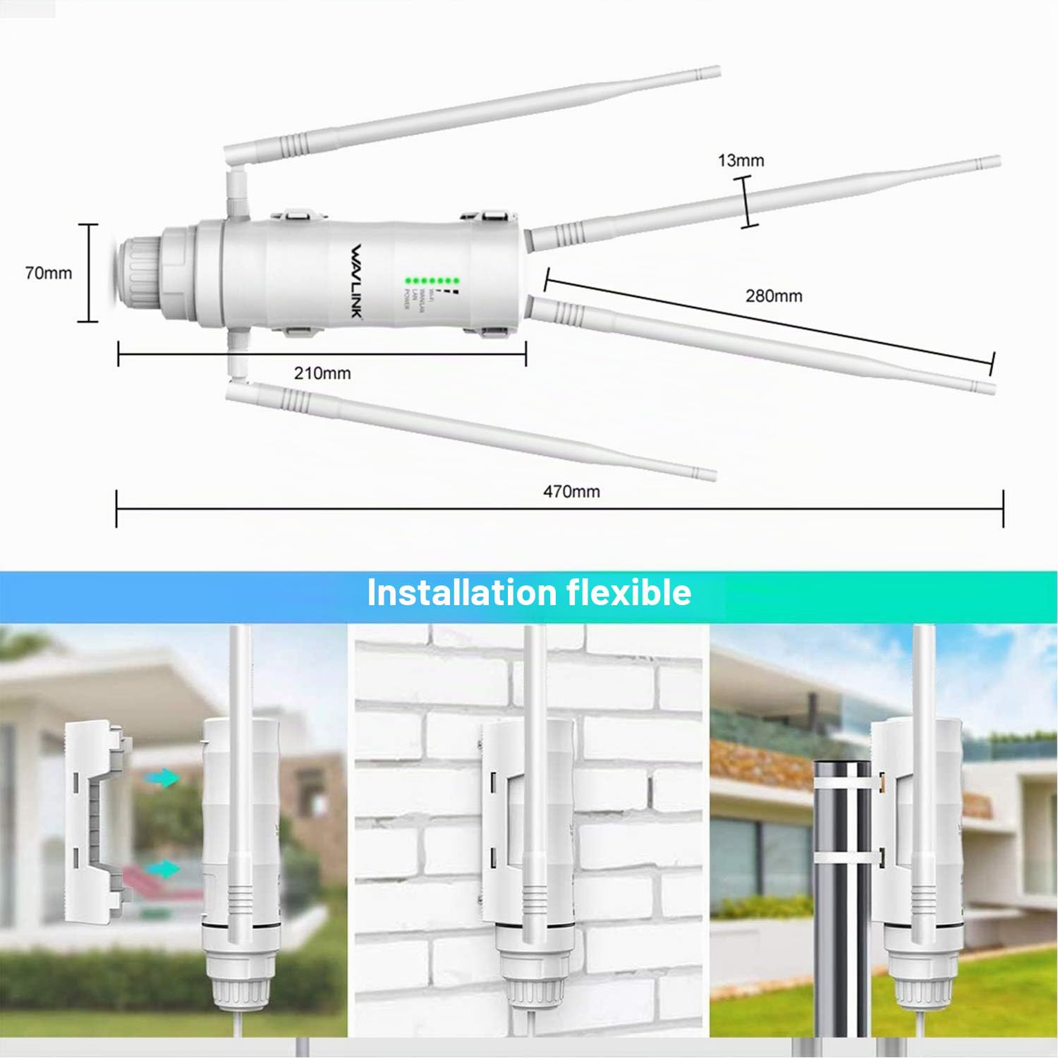 WAVLINK - AC1200 - Point d’accès extérieur sans fil, WLAN - 60 mètres Poe - Résistant aux intempéries - WLAN AP, double bande 5 G + 2,4 G - WLAN (572HG3)
