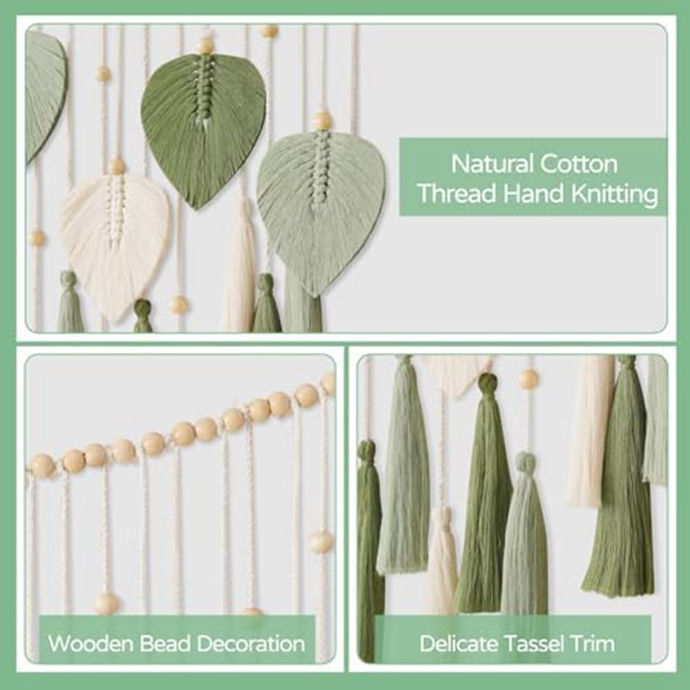 Qarmijaer 1 PCS Macrame Wall Hanging Leaves- Large Chic Boho Wall Decor Wowen Wall Art Leaf Tassels Tapestry Cotton Rope for Home - Image 2