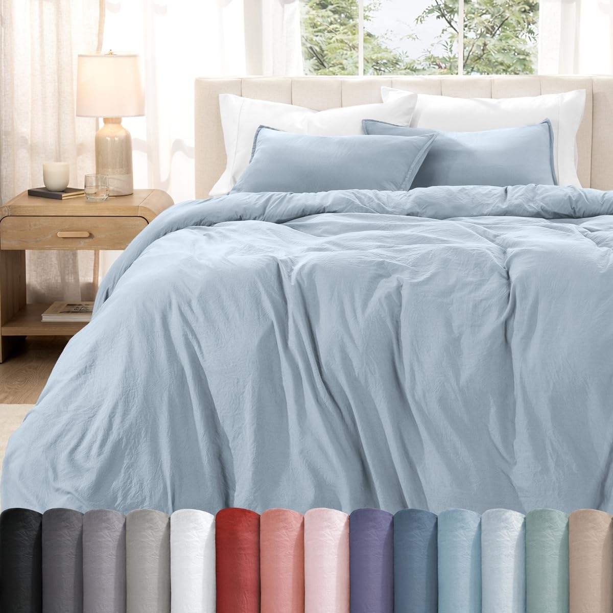 Photo 1 of Bare Home Washed Duvet Cover Set Queen Dusty Blue