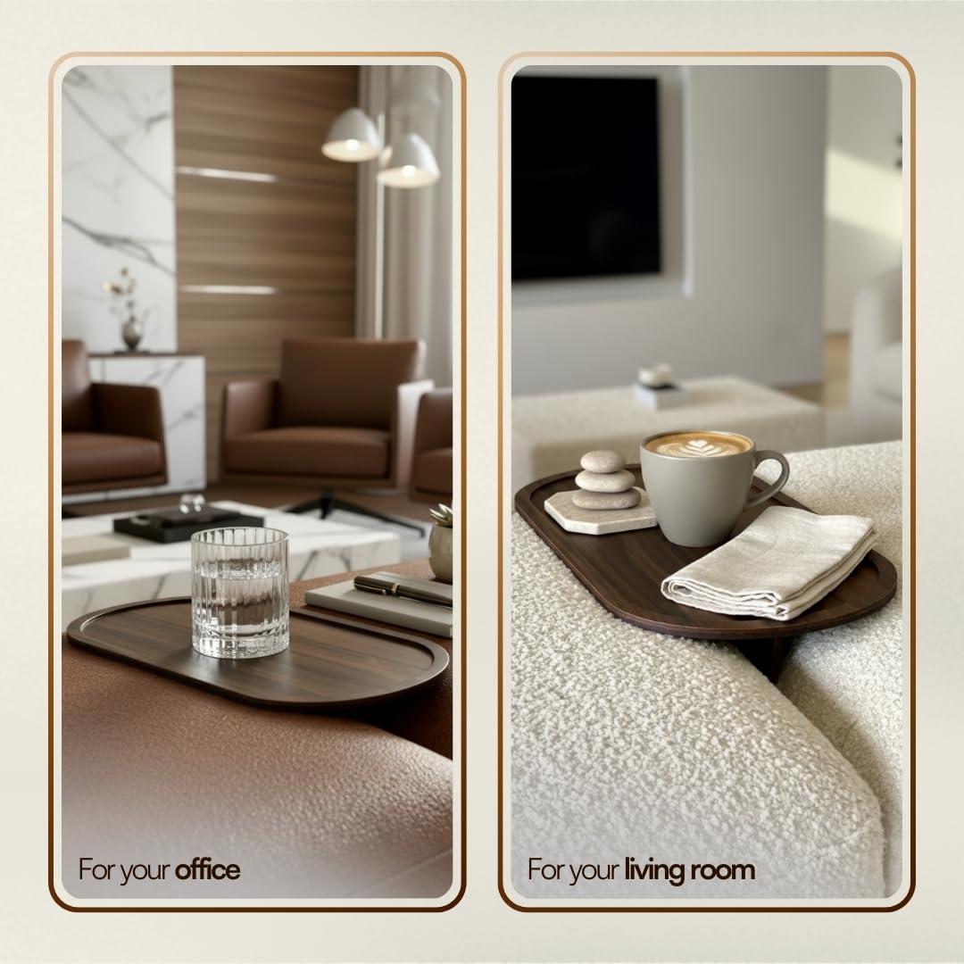MASON HOME Elm Sofa Tray - Dark Brown | Engineered Wood | Dining Tray | Home - Office - Living Room - Bed Room | Café & Hotels | Furniture | Serving Platter for Drinks - Appetizer - Snack Bowls 3