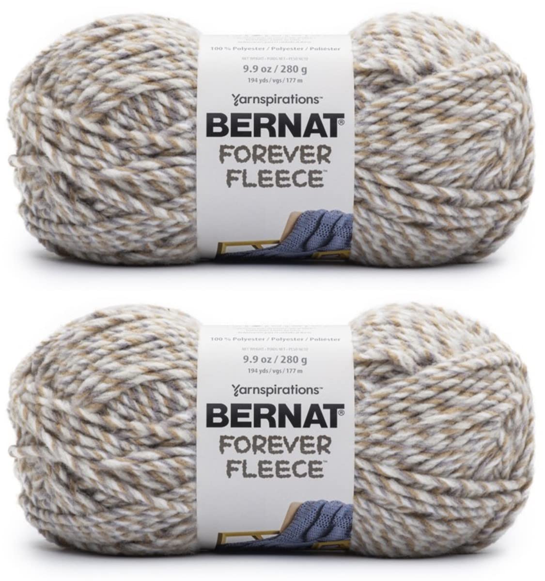 Bernat Forever Fleece Natural Yarn - 2 Pack of 280g/9.9oz - Polyester - 6 Super Bulky - 194 Yards - Knitting, Crocheting & Crafts