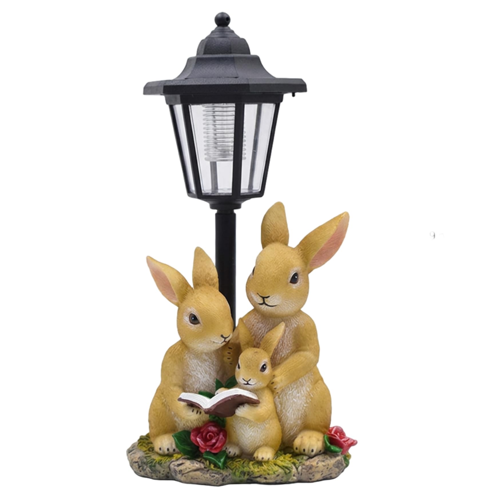 Neptuiby Solar Garden Statues Outdoor Bunny Decor with Warm LED Light Handcrafted Resin Family of Rabbits Sculpture Garden Patio Yard Home Decor
