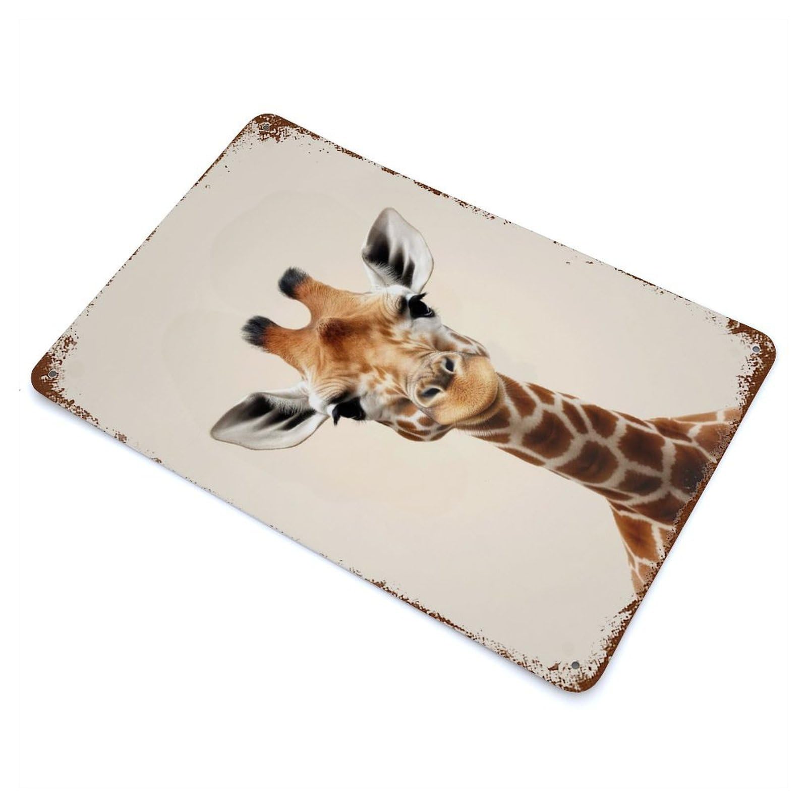Giraffe With A Cute Smirk 11.8"x7.9" Rust Effect Tin Sign, Old School Wall Decor for Pub, Kitchen And Man Cave Decor