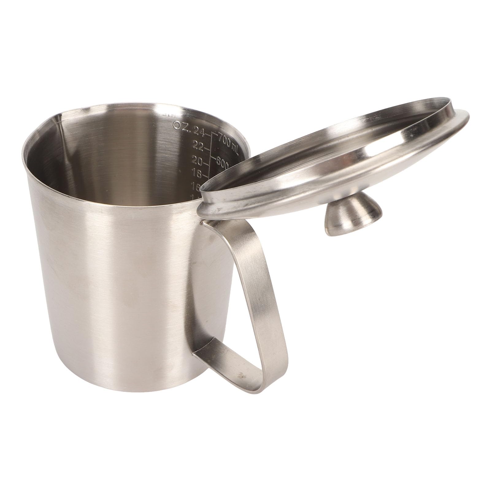 Taza medidora de acero inoxidable 304 de 700ML de espesor con tapa con mango marcado para espumar leche y Latte Art