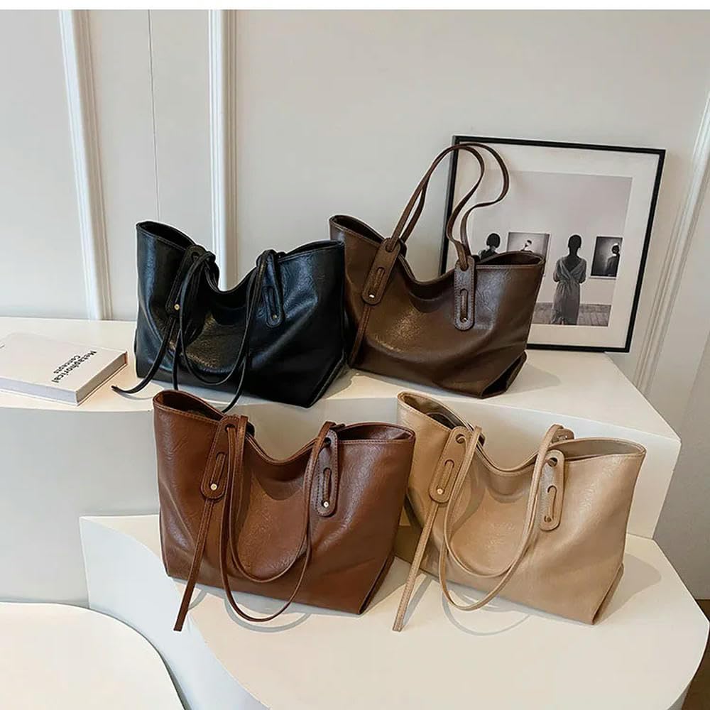 ZBDZSW Bolso de Mano de Gran Capacidad para Mujer, Tendencia de Moda de Invierno, Bolsos de Hombro de Cuero, Bolso de Oficina Khaki