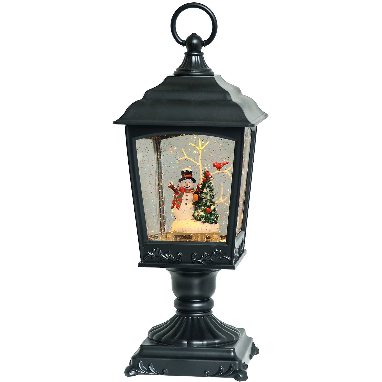 Wondise Lighted Christmas Snow Globes Musical Lantern with Timer, Battery and USB Powered, Snowman Resin Statue Spinning Water and Swirling Glitter Holiday Decor(H12.2'')